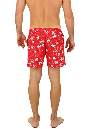 Uzzi Men's Swim Shorts Palm Tree Dry Fast Microfiber Trunks 1823 Red L #TOP1
