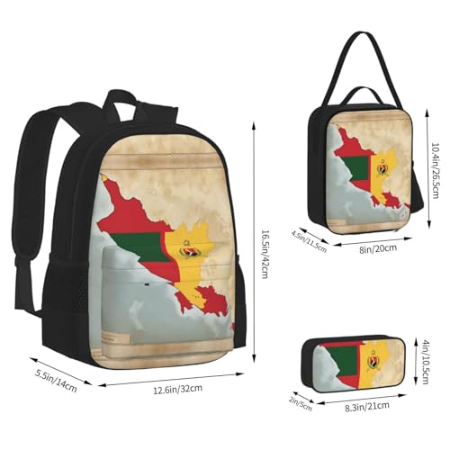 Timor-Leste Flag Map02 Print 3 Piece Set Backpack, Lunch Bag, Pencil Case, Cute Sturdy For College And Travel4