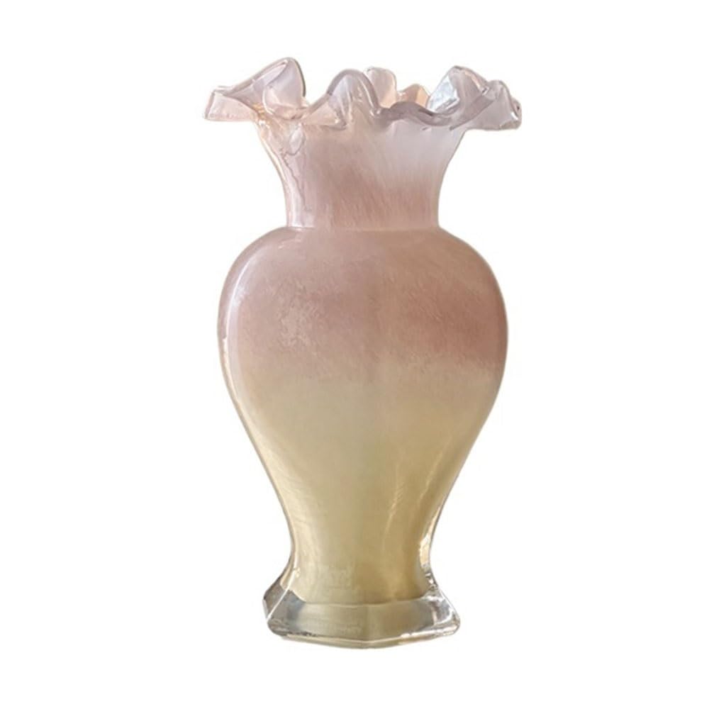 B3f7m4r9j2 Pink Vase Colorful Pearl Luster Glass Vase Fish Tail Floral Arranger Home Decor Accent Dining Room Entryway(Pink)
