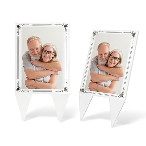 Keruios Cornice portafoto impermeabile per tomba, 12,7 x 17,8 cm, 2 pezzi, versione verticale, cornice in acrilico, decorazione per cimitero, cimitero e tomba, decorazione da giardino, regalo funebre