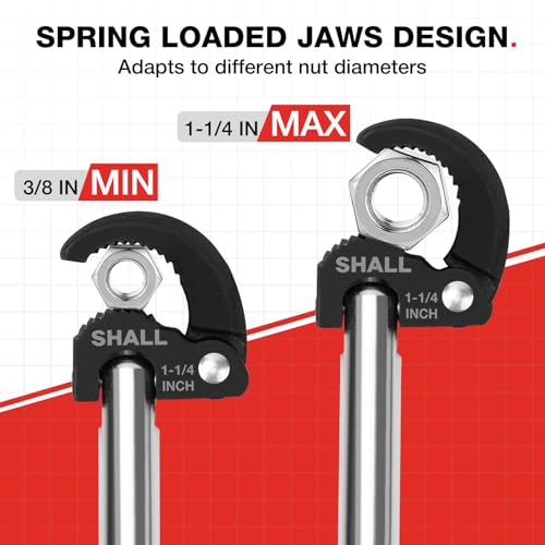Image of SHALL 11'' Basin Wrench, Adjustable Sink Wrench Faucet Tool, Full Polished Tap Nut Spanner with 3 /8'' to 1-1 /4'' Jaw Capacity for Hard-to-Reach Under-Sink Spaces