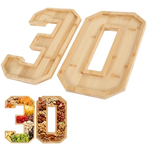 Lot de 2 plateaux à charcuterie en bois avec chiffres pour anniversaire de mariage - Grand nombre - Pour fête d'anniversaire de 30e, 50e, 60e anniversaire (30)