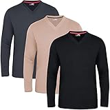JRC 3er-Pack Herren-Langarm-V-Ausschnitt Shirts, Lässige V-Ausschnitt-Oberteile (Schwarz, Anthrazit, Rugby-Tan, L)