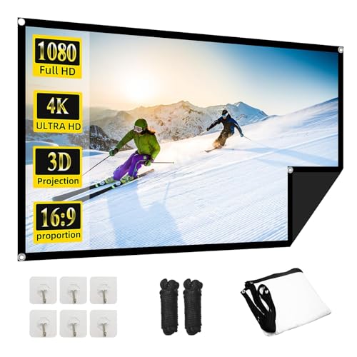 60 Inch Projector Screen, OKEDUO 4K 16:9 HD Portable Projection Movie Screen, Anti-Crease Indoor...