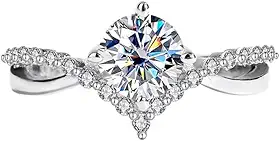 Anel de Noivado em Prata 925, Mossanite 6,5mm,1,0ct Com certificado