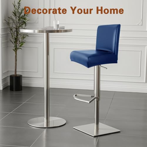 Image of PU Leather Bar Stool Covers with Backs, 4 Pack Stretch Waterproof Bar Stool Chair Covers Washable & Comfortable Barstool Covers Slipcovers with Back for Pub /Counter /Dining Room Decoration (Navy)