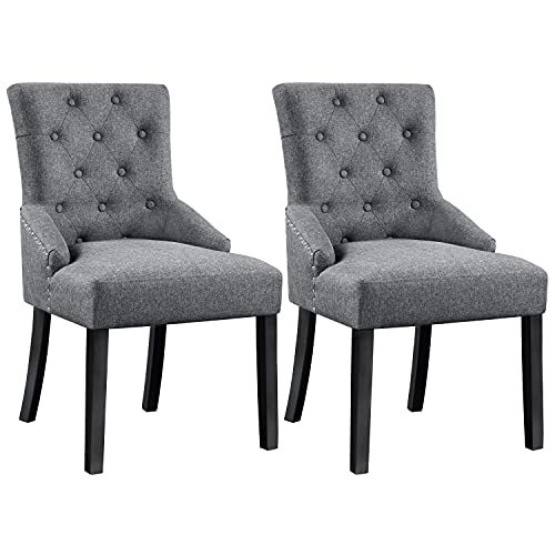 YAHEETECH Fabric Dining Chairs Dining Room Chairs Side Chairs Kitchen Chairs for Home Kitchen Living Room Dining Room Restaurant Hotel Gray,Nailed Trim,Set of 2