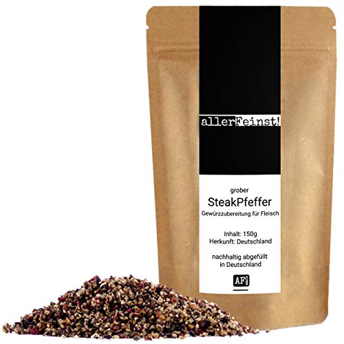 allerFeinst! - grober Steakpfeffer - Premium Gewürzzubereitung für Fleisch Rubs Dips, 1er Pack (1 x 150g) Cover