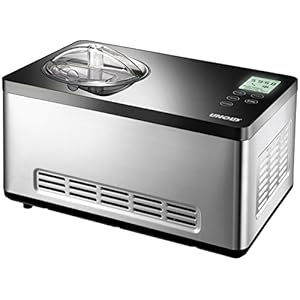 UNOLD 48845 Gusto IJsmachine, met zelfkoelende compressor, 180 W, 2 l volume, elegante roestvrijstalen behuizing, lcd-display, digitale timer