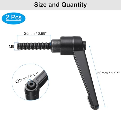 Image of uxcell 4pcs Clamping Lever Adjustable Handle Set Metric M6 x 25mm Male & M6 Female Thread Level Handles Hand Stud Knobs Quick Release Black for Lathe Machinery