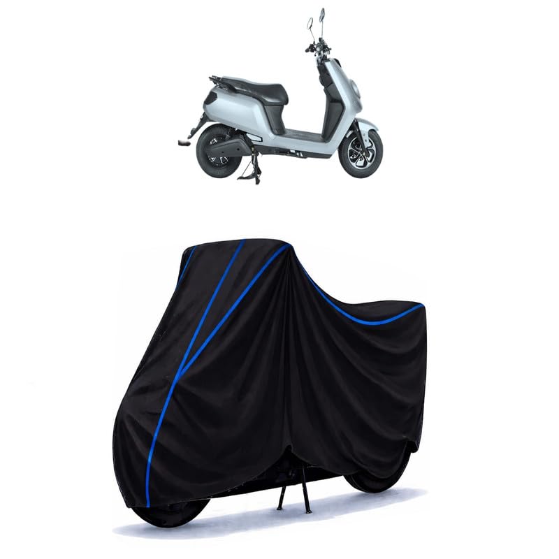 Image of Scooty Cover Water Resistant for E Bike | Universal Scooter & Bike Cover | Heavy Duty UV Protection | Dust, Rain & Scratch Protection | Elastic Fit All Weather Indoor Outdoor | Black with Blue Piping