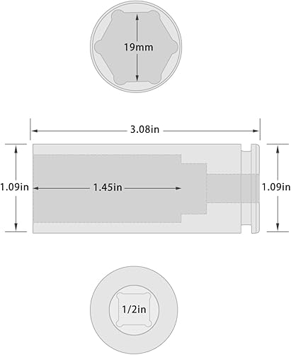 Miniatura 6 de 12" Drive x 0.748 in Deep 6 PT Socket de impacto, CR-MO, 12 pulgada Drive 6 puntos eje tuerca zócalo para fácil extracción de las tuercas del eje