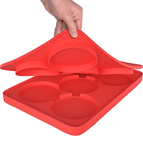 GuteKüchen Round Silicone Burger Press with 5 Circular Divisions for Tasty and Healthy Patties that Easily Stacks for Freezer and Chiller Storage, also Safe and Perfect for Outdoor Picnic or Party.Red