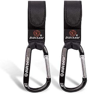 Pipibear Stroller Hook, Multipurpose Buggy Clips for Changing Bag, Handbag Link to Pram and Pushchair, Pack of 2, Black