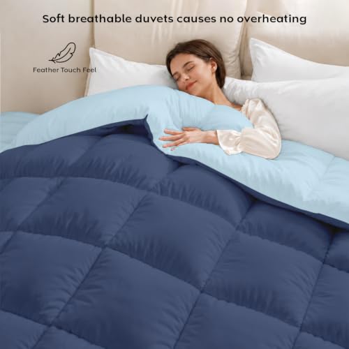 Image of AYKA Reversible Comforter 220 GSM Microfiber Reversible AC Comforter /Blanket for Winter /Quilt /Dohar /Duvets for King Size Blanket /Comforter Double Bed (Aqua & Navyblue, 90 * 100 inch)