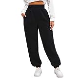 Zaful - Pantalones para mujer con forro polar para invierno y otoño, cintura alta, con bolsillo Negro M