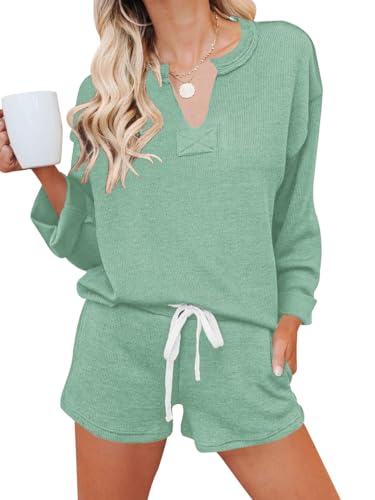 Ekouaer Ropa de Dormir para Mujer Sexy Pijama Conjunto de lencería de Seda 2 Piezas de satén Cami Pantalones Cortos Set PJS Esposa Regalo - Verde - S