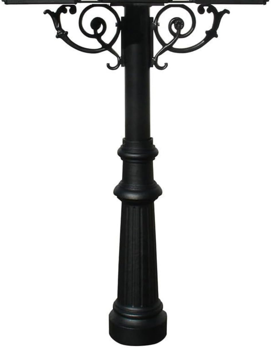 Hanford Rust Free Cast Aluminum Mailbox Post with Fluted Base and Support Scroll to Mount 4 Mailboxes, Ships in 2 Boxes