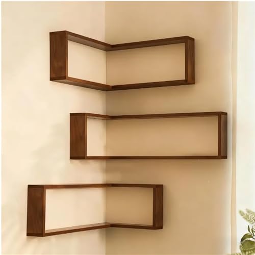 Smart Corner Shelves That Light up Your Space, Set of 3 Corner Floating Storage Shelves,Wooden Wall-Mounted Corner Shelf Display Rack, Space-Saving (Set of 3(LED Light not Included))