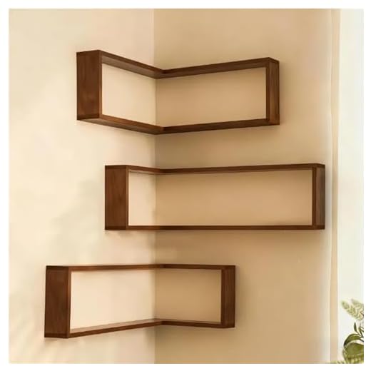 Smart Corner Shelves That Light up Your Space, Set of 3 Corner Floating Storage Shelves,Wooden Wall-Mounted Corner Shelf Display Rack, Space-Saving (Set of 3(LED Light not Included))