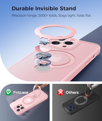 Image of FNTCASE for iPhone 14 Pro-Max Case: [360 Spin Magnetic Stand] [Compatible with Magsafe] [Screen Protector] Translucent Matte Military Grade Shockproof Full Camera Protective Phone Cover - Pink