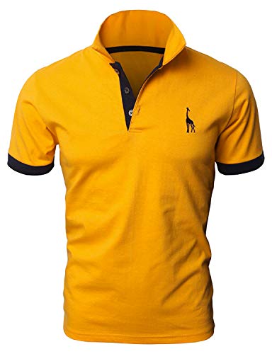 YIPIN Hombre Polo de Manga Corta Bordado de jirafa Deporte Golf Camisa Poloshirt Negocios Camiseta de Tennis Verano T-Shirt,Amarillo,XL