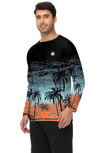 Image of AOBUTE Mens Long Sleeve Swim Shirt Quick Dry Sun Protection Rash Guard