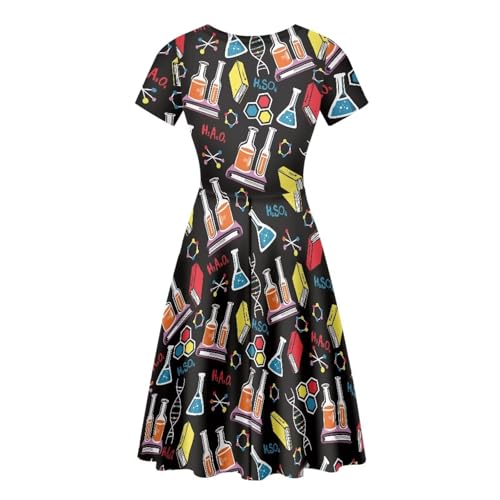 Image of POLERO Women Puffy Swing Elegant Party Midi Dresses Short Sleeve Round Neck A-Line Dress