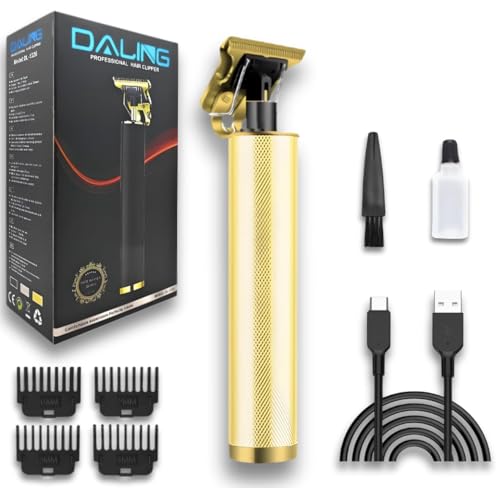 Cortadora de pelo profesional y afeitadora hombre. Maquina de pelar y maquina afeitar electrica. Afeitadora corporal hombre cortapelo y maquina barba. Maquinilla con peines y aceite (simple-dorado)