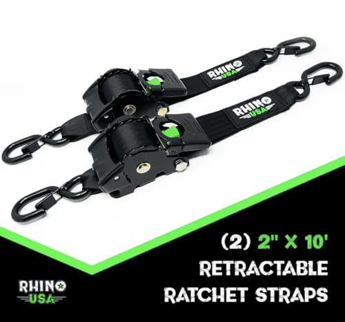 image for Rhino USA Retractable Ratchet Straps (2Pack) 2 Inch x 10 Feet (3,033lb