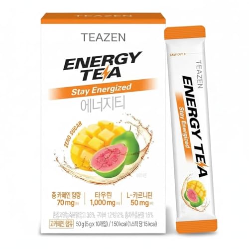 TEAZEN - Pack 10 Sobres Bebida Energizante Natural - Guaraná Té Negro Guayaba Mango - Sin Azúcar Bajo en Calorías - Para Deporte y Concentración - 10 x 5 g