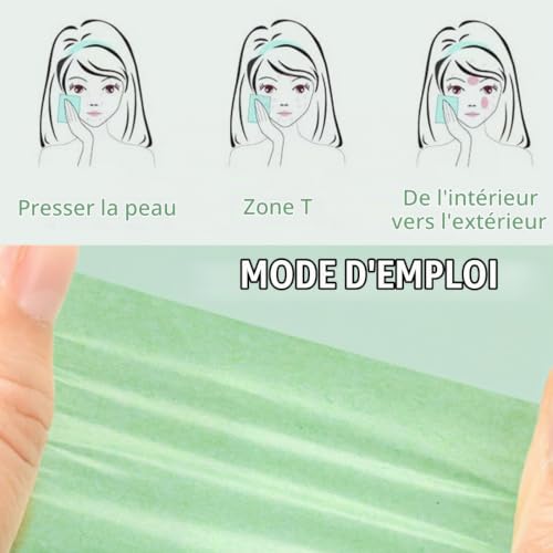 WeddHuis Buvard d'huile, 600 Pièces Papiers Facial Naturels Absorbants Visage Matifiant Visage (Thé Vert, Rose, Charbon de Bambou) – vue 5