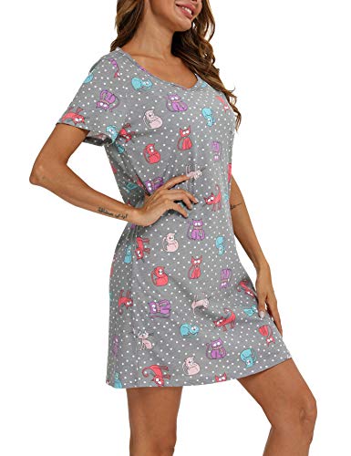 Enjoynight Women's Sleepwear Cotton Sleep Tee Short Sleeves Print Sleepshirt (3X-Large, Cat) #TOP1