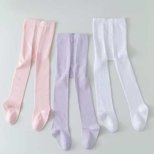 Image of Epeius Baby Girls Tights 3 Pairs Pack Seamless Non Slip /Skid Grip Cotton Leggings
