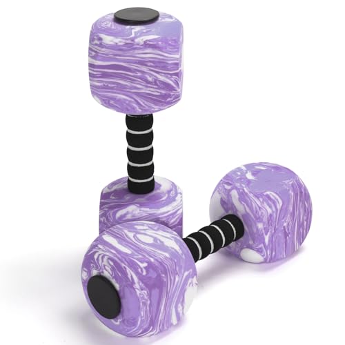 2Pack Water Dumbbells, Aquatic Exercise Dumbbells, EVA Foam Barbells for Men Women Youth Water Workouts (Purple+White)