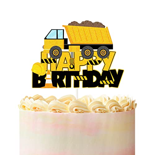 Building Truck Happy Birthday Cake Topper,Construction Truck Party Decorations , Happy Birthday Vehicle Theme Party Decorations ,Dump Truck Party Cake Topper #TOP24