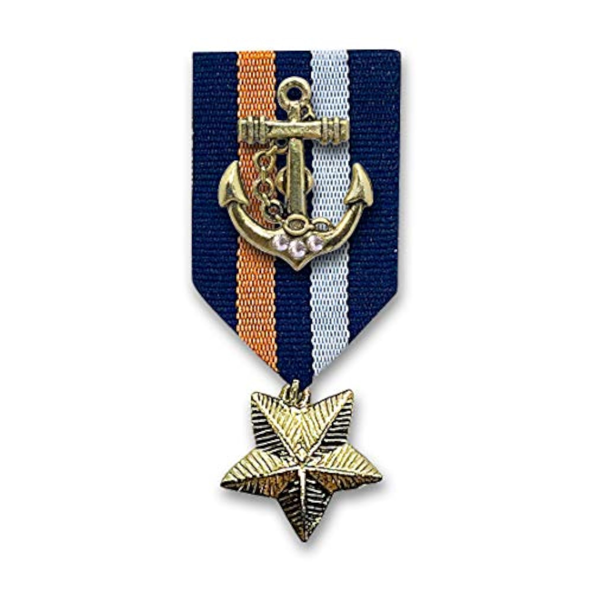 Fabric & Metal Combo of Compass, Anchor & Eagle Button Badge Brooch