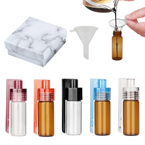Norhogo 5Pcs 51MM Bottles with Spoon, Waterproof Small Glass Bottle mit Small Funnel, Vial with Spoon, Pocket Bottle with Spoons for Outdoor Travel Storage Kit, Random colours