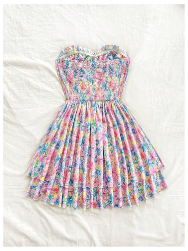 Image of Floerns Women's Floral Strapless Tube Dress Ruched Bust Tiered Hem A Line Mini Dresses