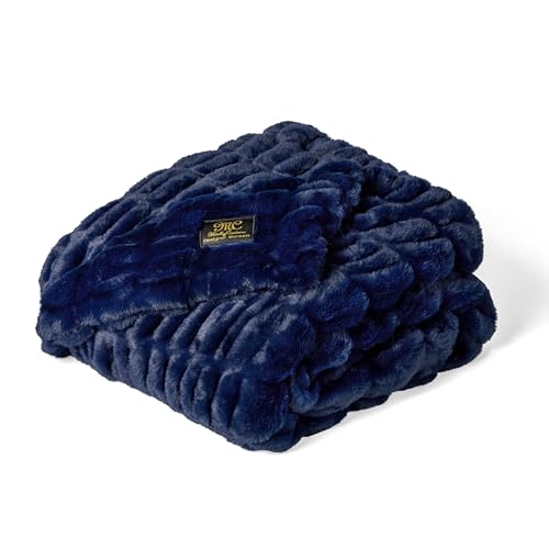 Minky Couture Hugs Blanket - Extra Plush Blanket for Premium Gifting - Stretchy Bubbled Cozy Throw - Silky Smooth - Durable & Machine-Washable - Travel-Friendly - Travel Navy