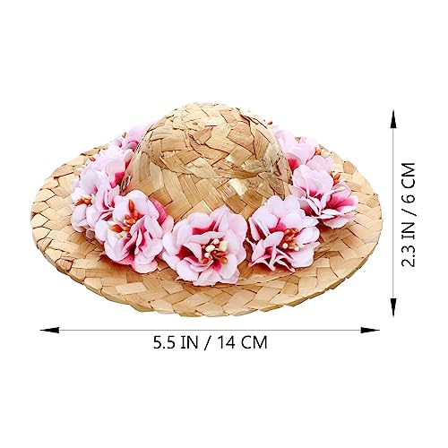 Popetpop Dog Straw Hats With Floral-Pet Sombrero Adjustable Hawaii Garden Sun Bucket Cap For Small Dogs Puppy Cats-Size M #TOP2
