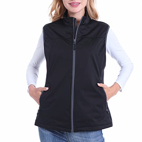 Beroy H2112330-1BLACK-L Women Golf Vest Lightweight Sports Stand Collar Windproof Softshell Sleeveless Vest cover