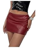 SweatyRocks Women's Low Rise PU Leather Skirt Slim Fitted Bodycon Mini Skirts Streetwear Burgundy Medium