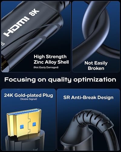 Image of Cratree 8K Fiber Optic HDMI Cable Long 50FT - 48Gbps High-Speed 8K 60Hz,4K120Hz,HDCP 2.2&2.3, HDR10 - HDMI Cord Compatible with HDTV,Monitor,Projector