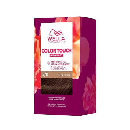 Wella Professionals Color Touch demi-permanente Haarfarbe ohne Ammoniak – Haarfärbemittel mit bis zu 50 % Grauhaar-Abdeckung – Ansatz-Kit inkl. Haarmaske – 5/0 Light Brown (130 ml)