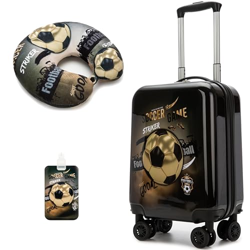 Image of Kids Football Suitcase Set for Boys Hardside Luggage with Spinner Wheels 2 Piece 16inch Toddler Suitcase for Boys Travel Carry on Luggage Airline Approved