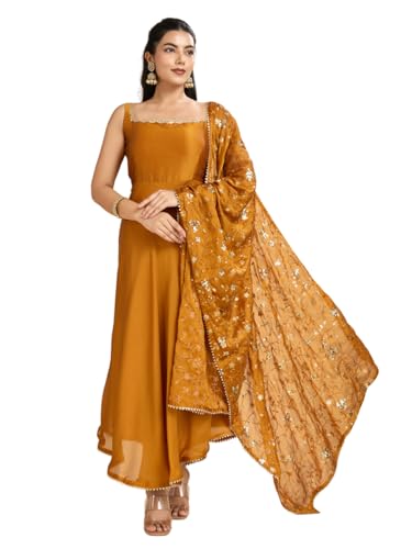 Image of UFB Purple Anarkali Kurta with Embroidered Dupatta, Sleeveless Square Neck Design