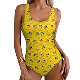 One Piece Swimsuit Women Funny Sunglasses Yellow Rubber Duck Cross Back Bathing Suit Scoop Neck Swimwear