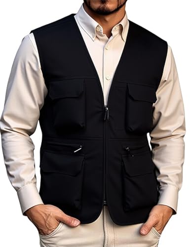 Men's Utility Fishing Vest Lightweight Outdoor Zip up Travel Work Cargo Vest Jacket with Multi Pockets3