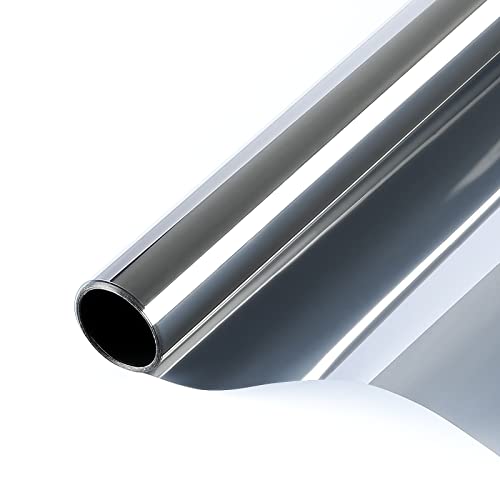 rabbitgoo Spiegelfolie Fenster Sichtschutz, Einseitig Fensterfolie Blickdicht von außen Silber 75x200cm, von innen durchsichtig Selbstklebend Sonnenschutzfolie UV Schutzfolie Sichtschutzfolie